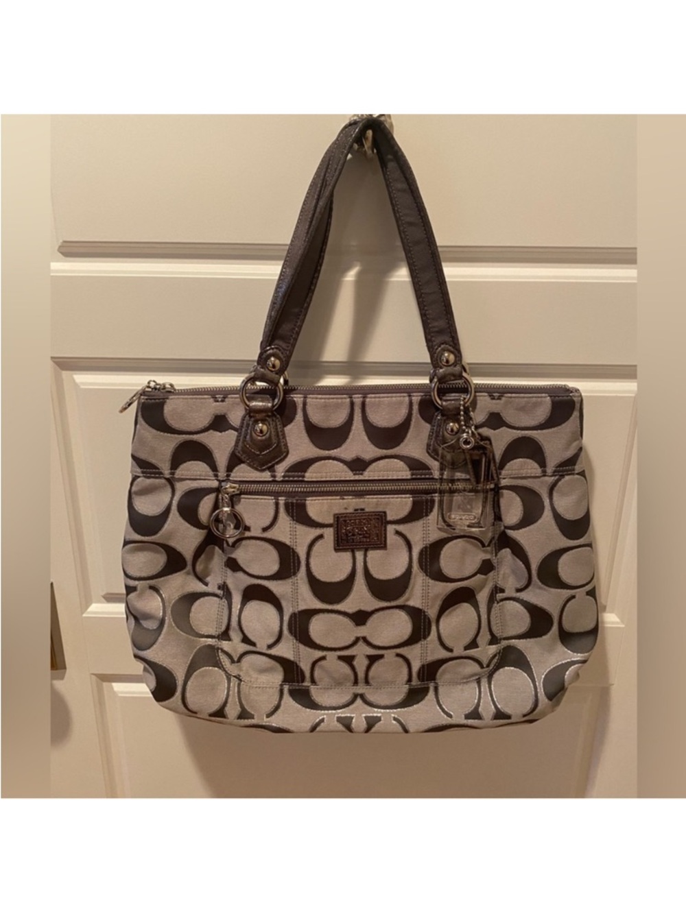 Coach Poppy Signature Glam Silver Tote - Picture 2 of 9